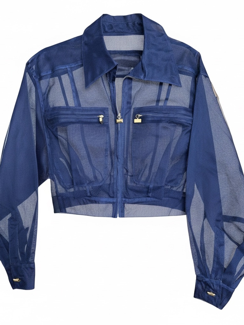 CLAUDE MONTANA Sheer Bomber Jacket in Navy